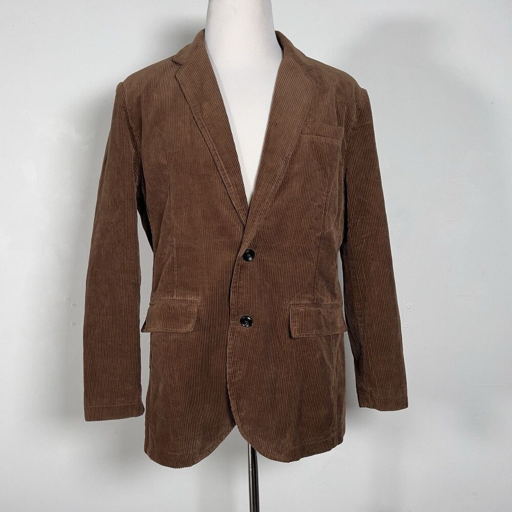 Chouyatou Corduroy Blazer Jacket Mens Sz L Brown 2 Button Ventless Preppy‎